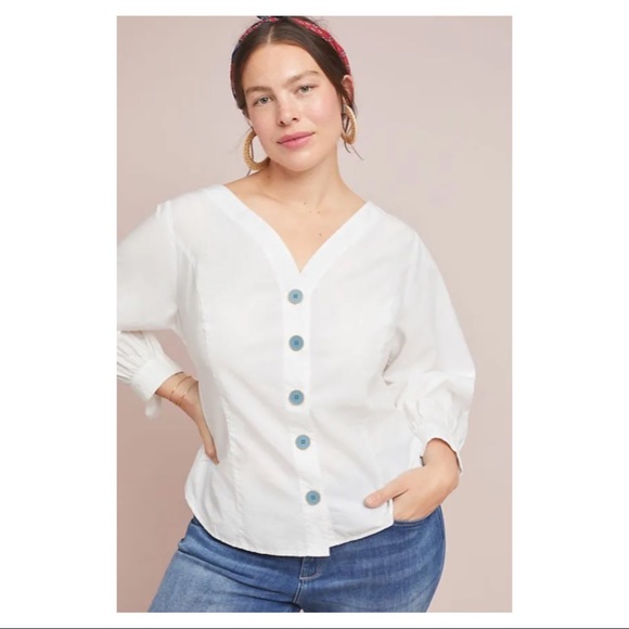 Maeve White Blouse with Blue Buttons - Picture 9 of 9